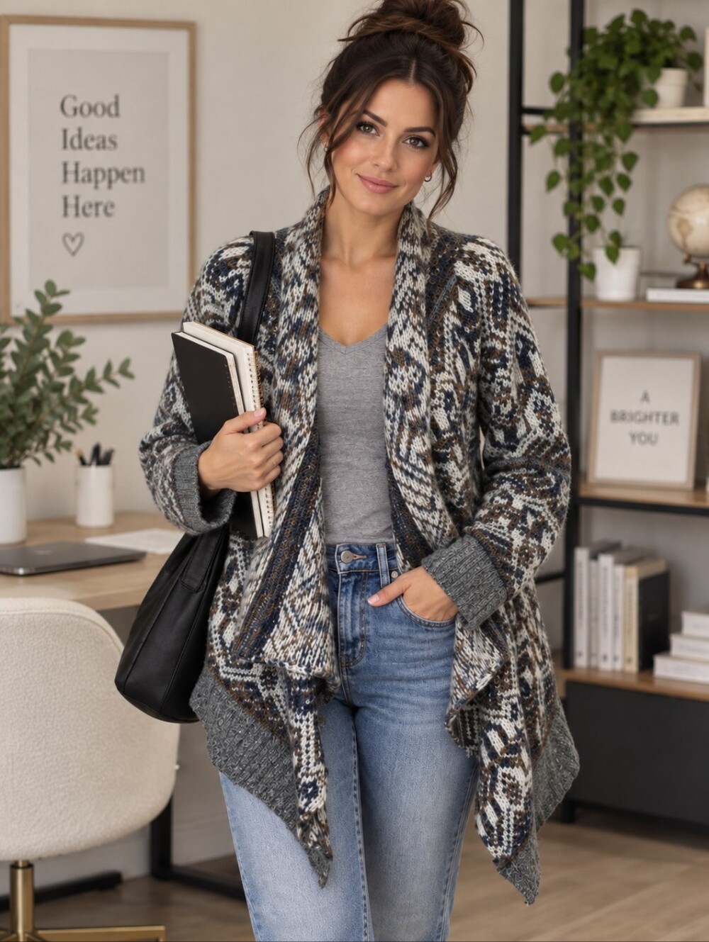 Urban Outfitters Staring at Stars Fair Isle Waterfall Cardigan M